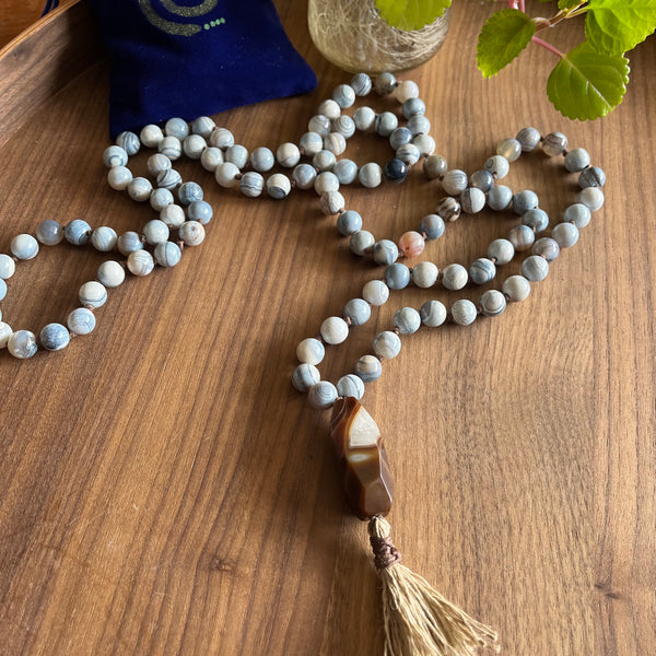 Blue Lace Agate Mala Beads